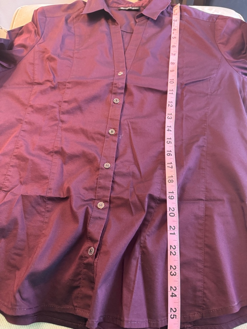 New York & Company 7th Avenue Button-Up Dress Shirt in Deep Plum Size L - Picture 6 of 7